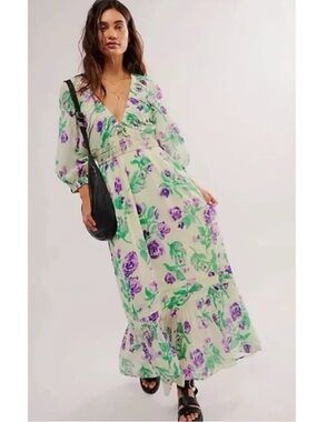 Free People Golden Hour Maxi Dress White Floral Goddess Ethereal XS NWT Bohemian